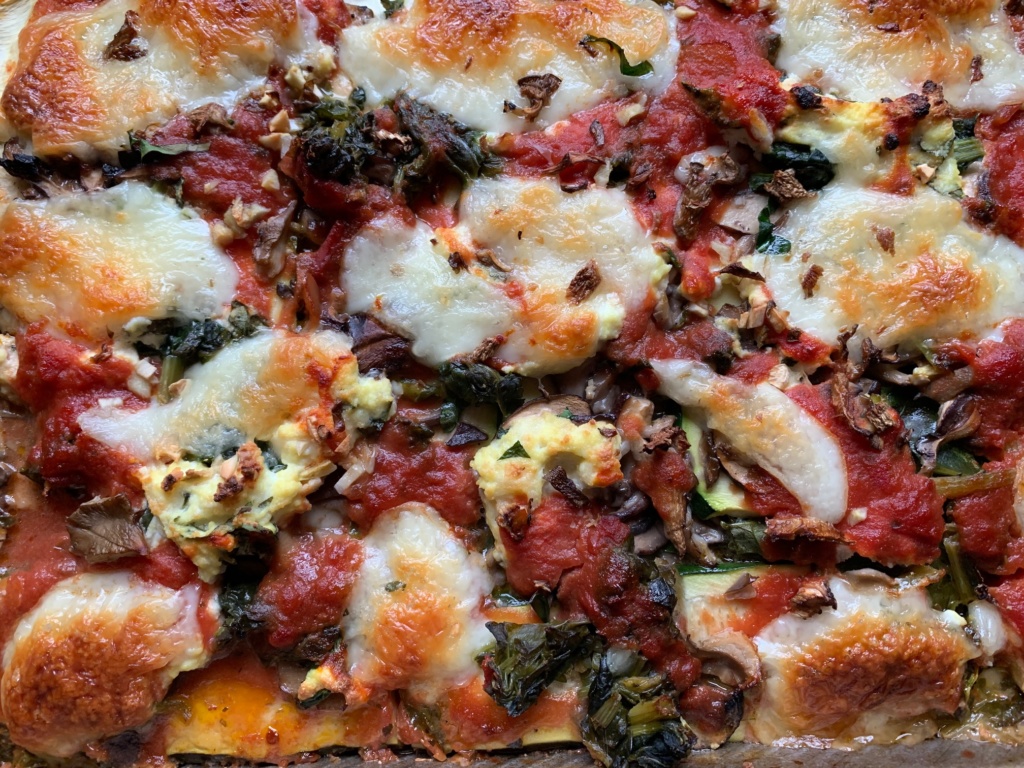 The top of the Lasagna just as it is coming out of the oven.