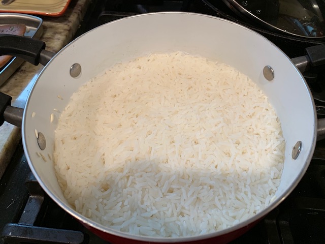 Pot of cooked rice