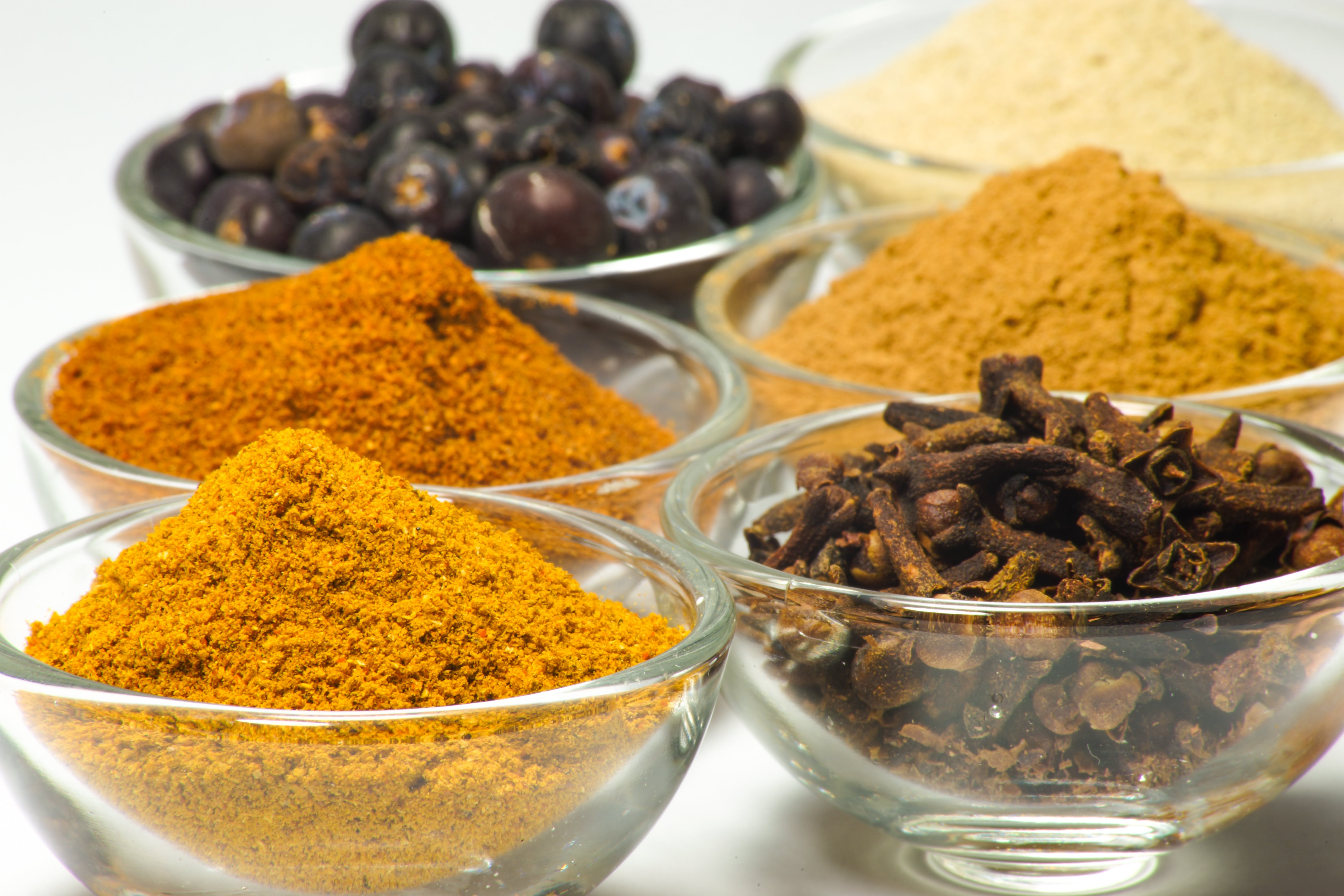 Brown Powders in Clear Glass Bowls