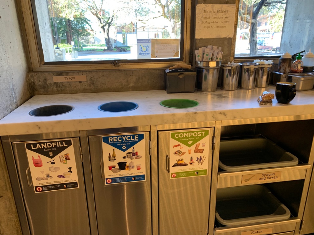 Photo of a restaurant recycle area.