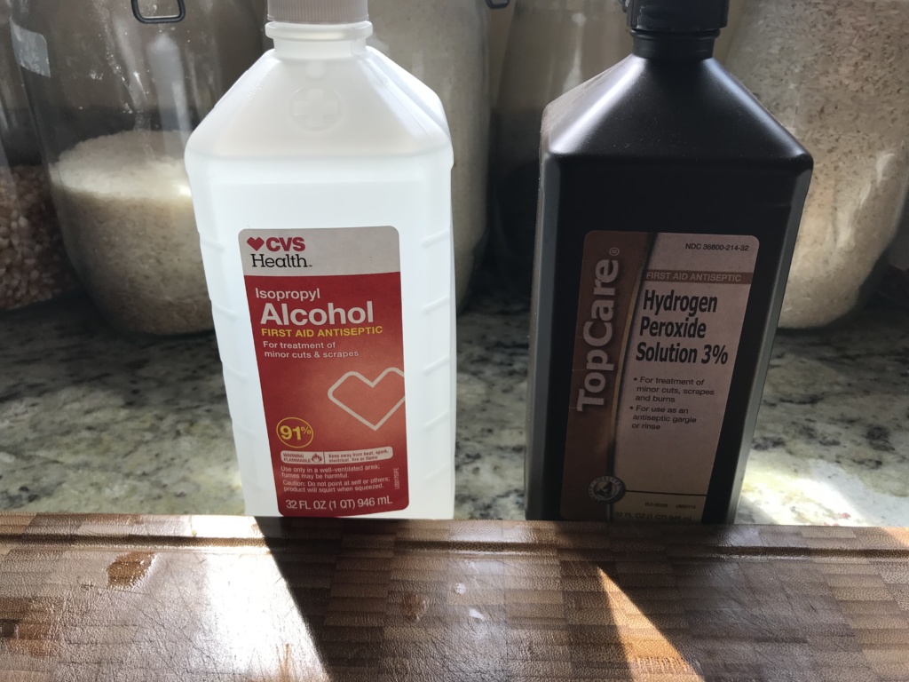 Photo of alcohol and hydrogen peroxide.