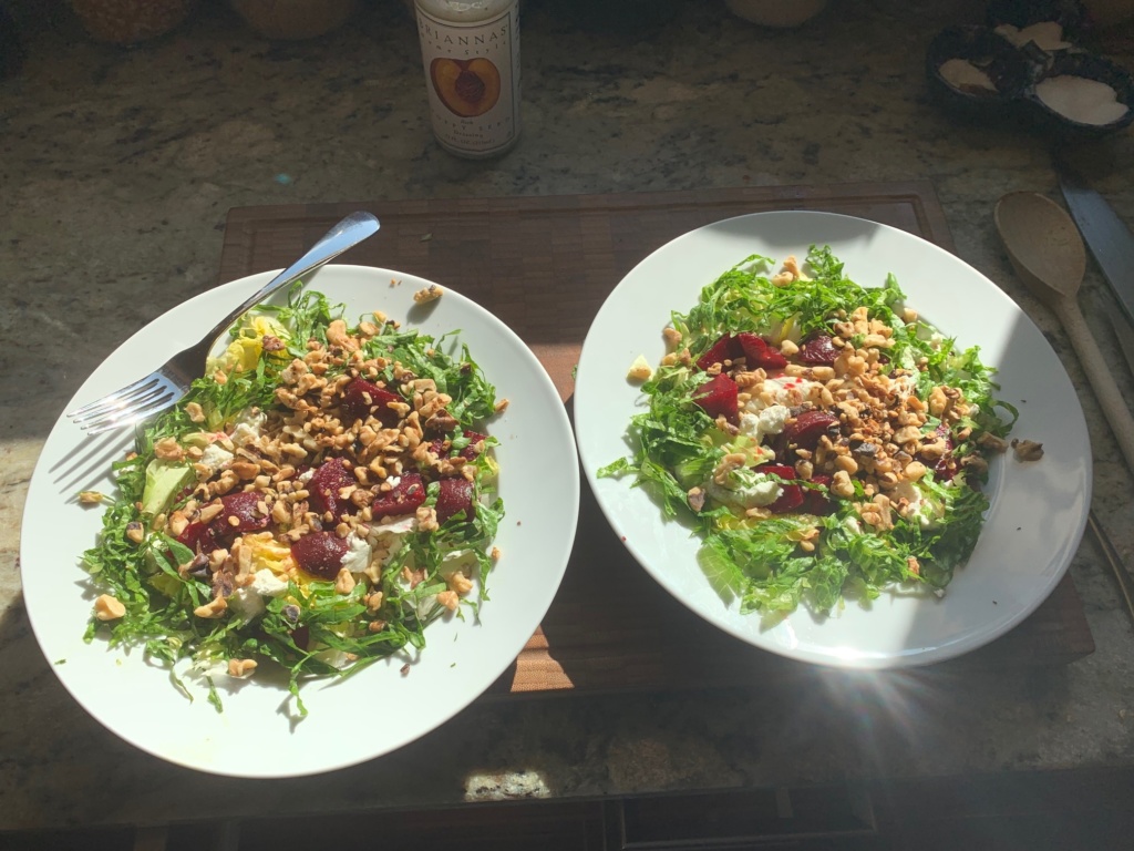 Photo of beet, goat cheese salad.