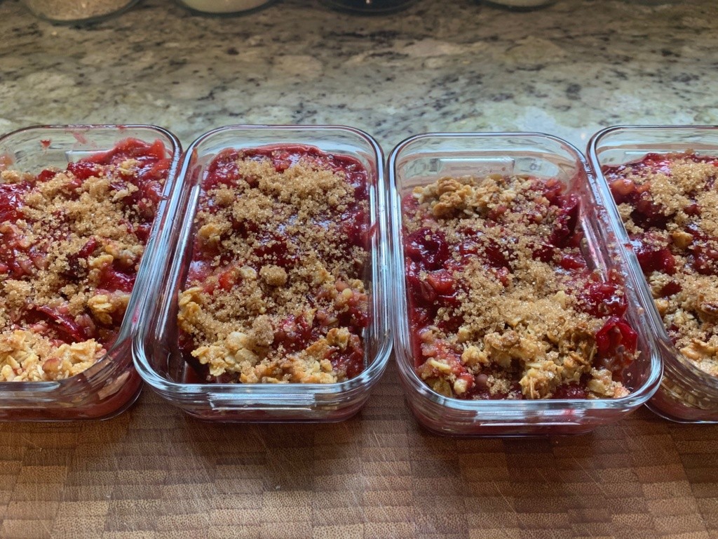 Photo of leftover plum crisp.