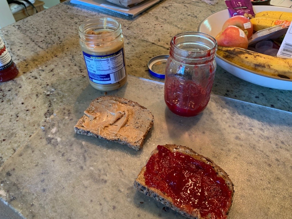 Photo of a peanut butter and jelly sandwich.