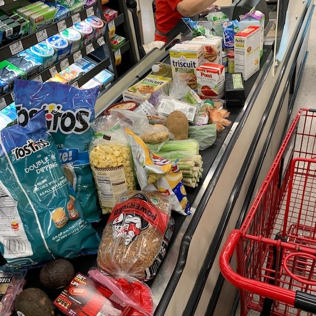 Photo of the conveyer belt with food.