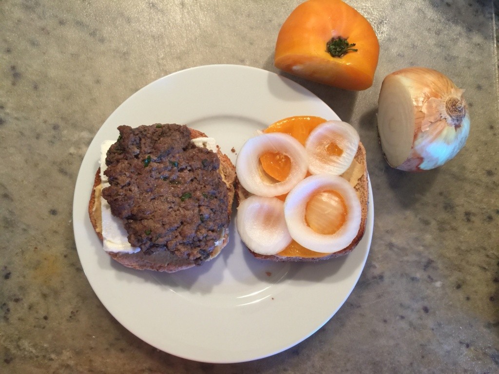 Photo of the Kofta burger on a plate.