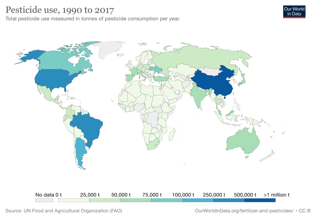 Map of world us of pesticides.