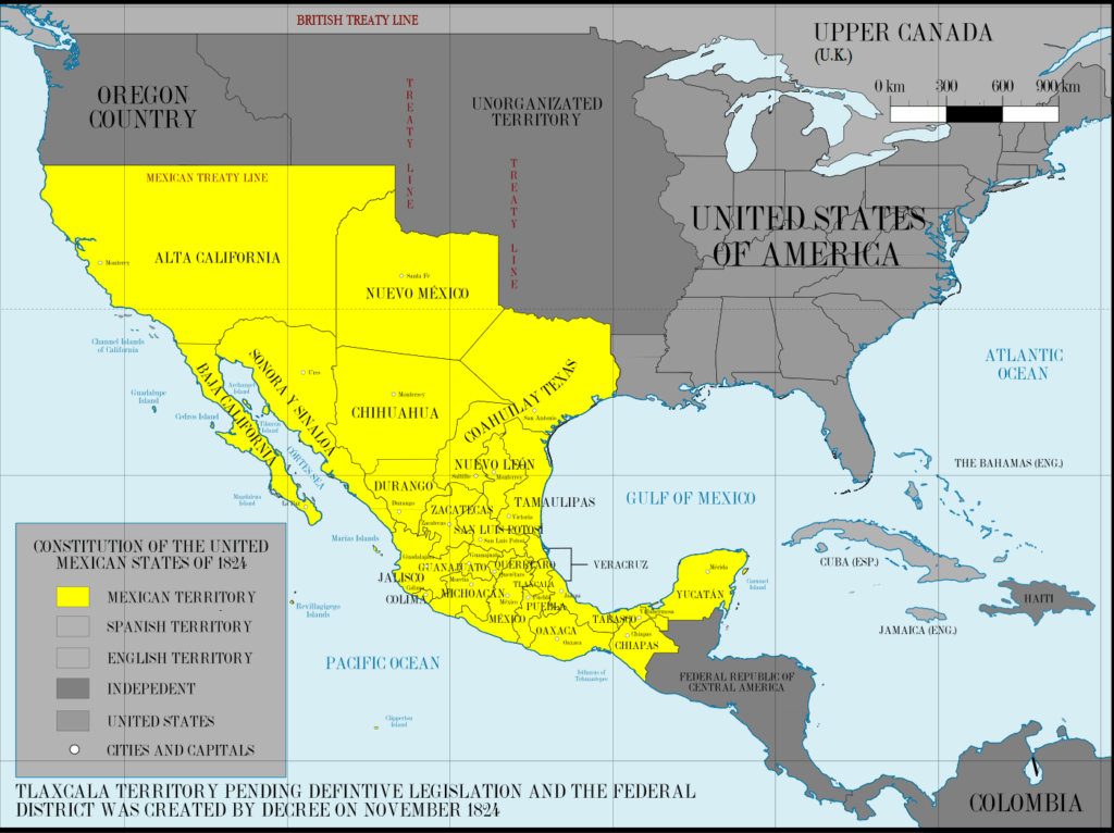 Graphic of Map of Mexico from 1836.