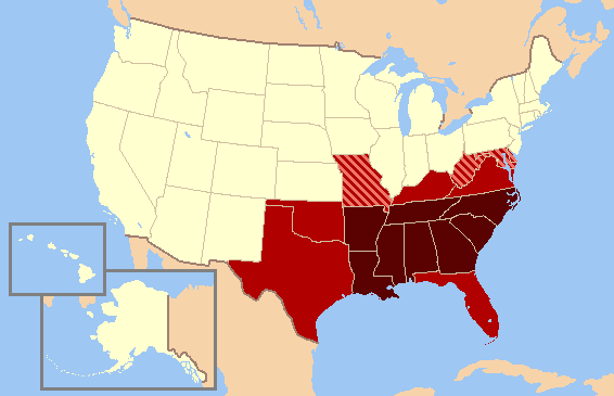 Map of which states are considered southern.