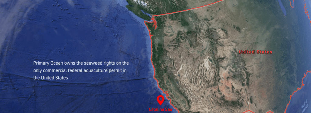 A geo map for where seaweed farming is happening off the US coast.