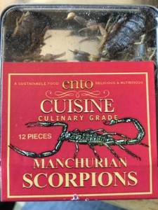 A tin of dried scorpions.