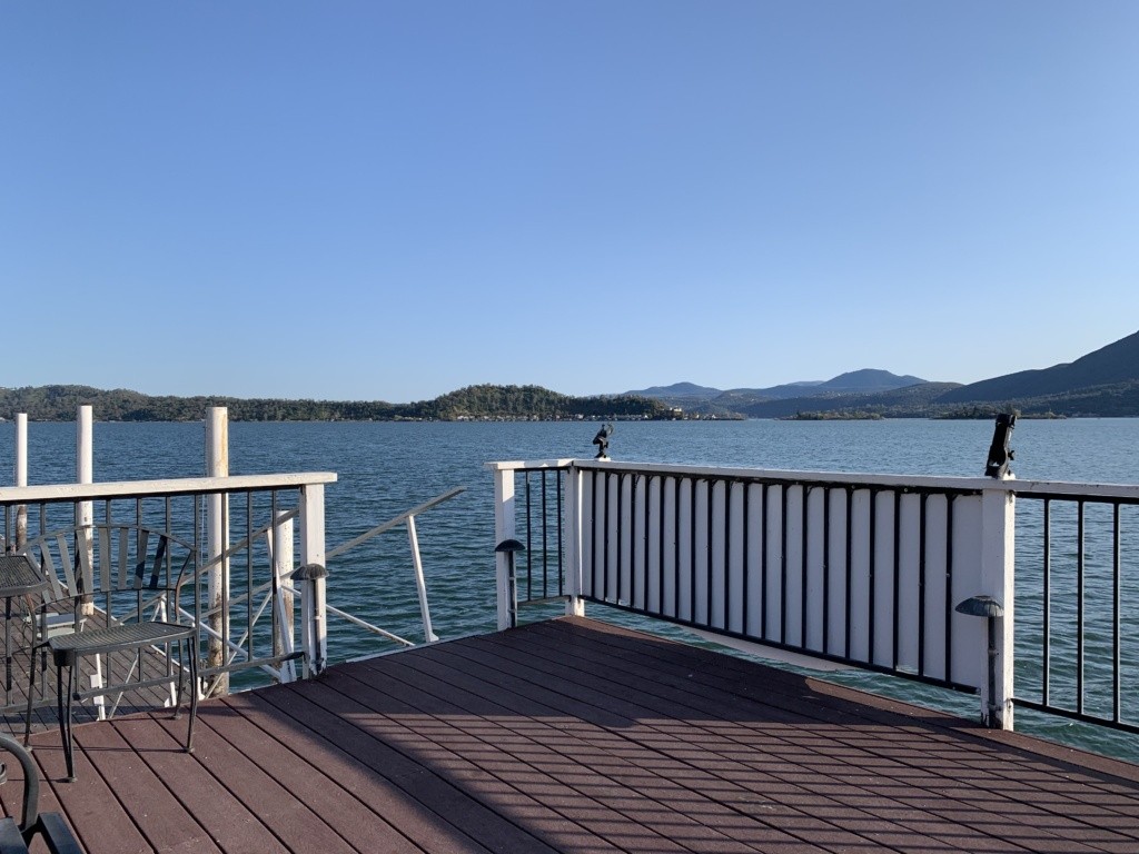 The dock, including fishing gear holders, on Clear Lake.